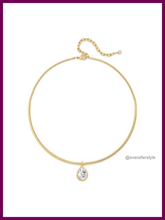 Jewelry - Gold Plated Choker Collar Necklace with Cubic Zirconia Pendants for Women